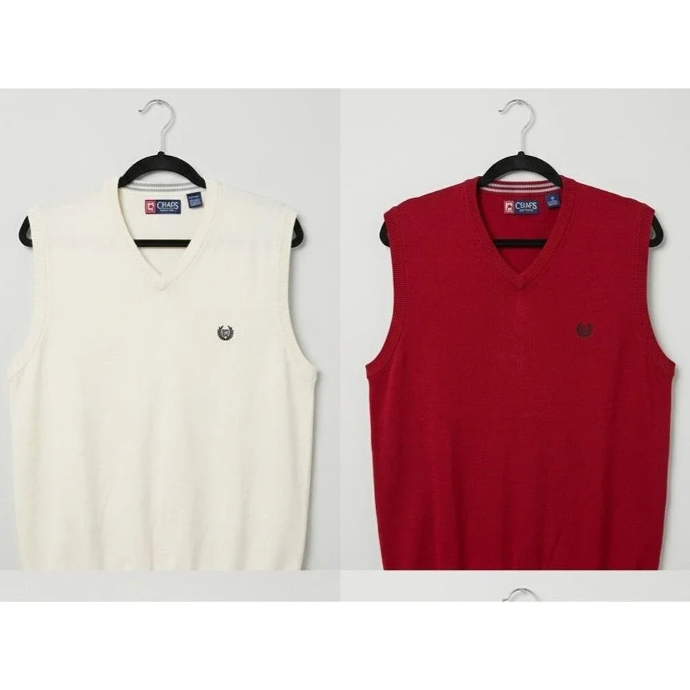 Chaps Sweater Vest Lot 2 Red Cream Cotton Knit Grandpacore Old Money Preppy XL